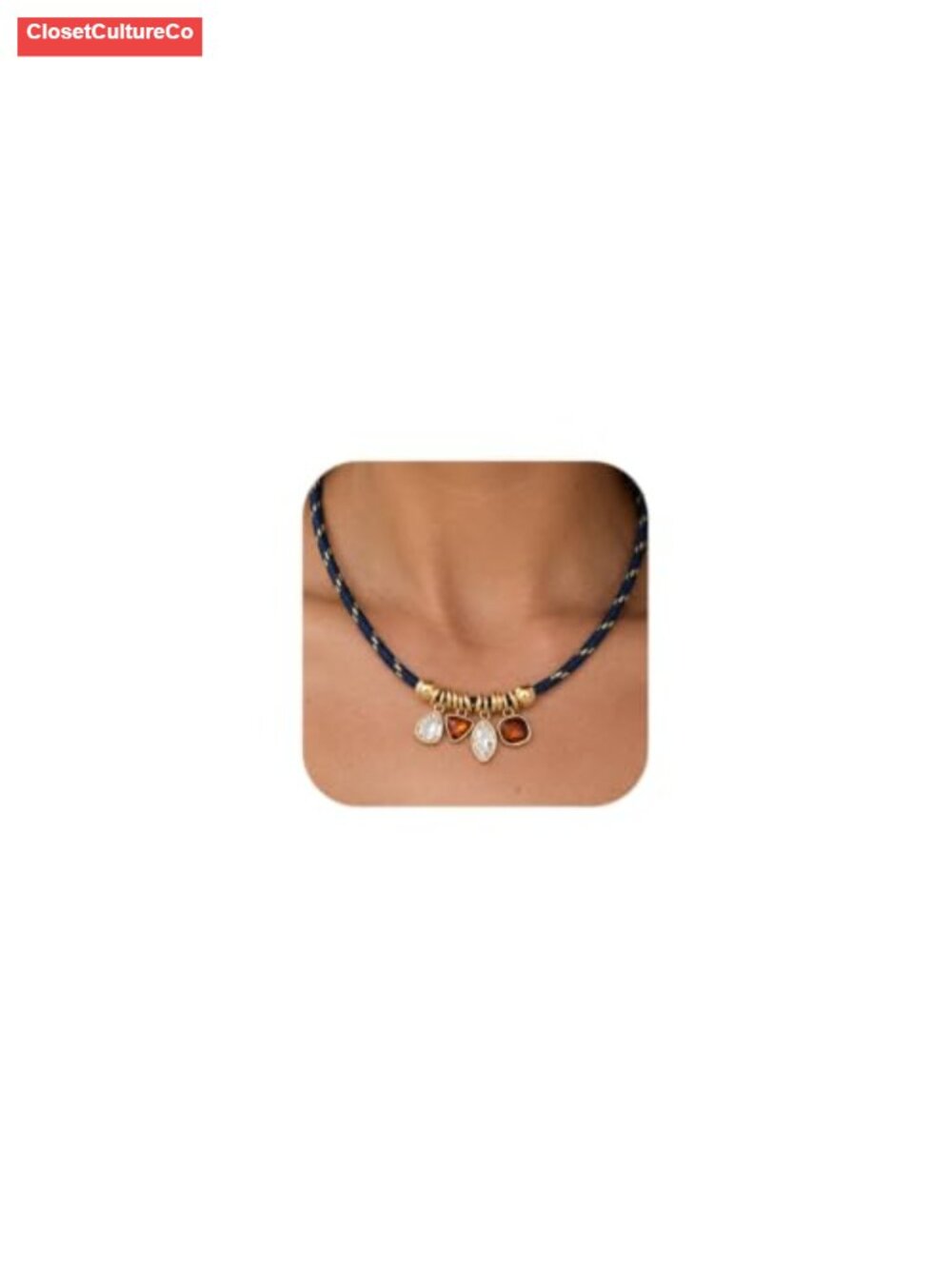 CZ Charm Paracord Pendant Necklace Adjustable Statement